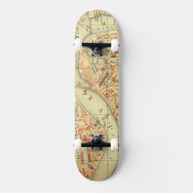 I Liebe London - Alte Vintage Karte Themse Skateboard (Vorderseite)