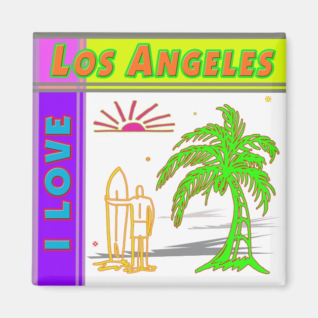 "I LIEBE Los Angeles" Sun Palm Tree & Surfer#2 Mag Magnet (Vorne)