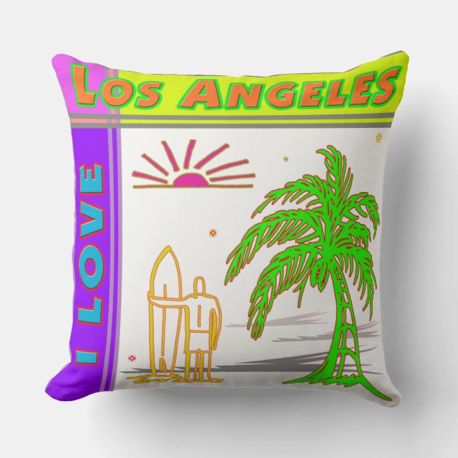 "I LIEBE Los Angeles" Sun Palm Tree&Surfer#2 Pillo Kissen (Vorderseite)