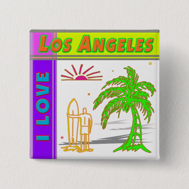 "I LIEBE Los Angeles" Sun Palm Tree&Surfer#2-Taste Button (Vorderseite)