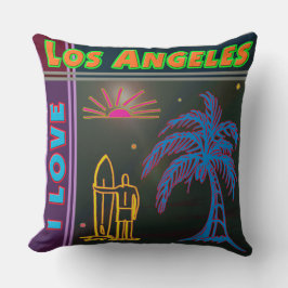 "I LIEBE Los Angeles" Sun, Palm Tree & Surfer Pill Kissen