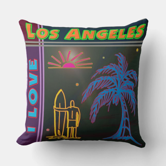 "I LIEBE Los Angeles" Sun, Palm Tree & Surfer Pill Kissen (Vorderseite)