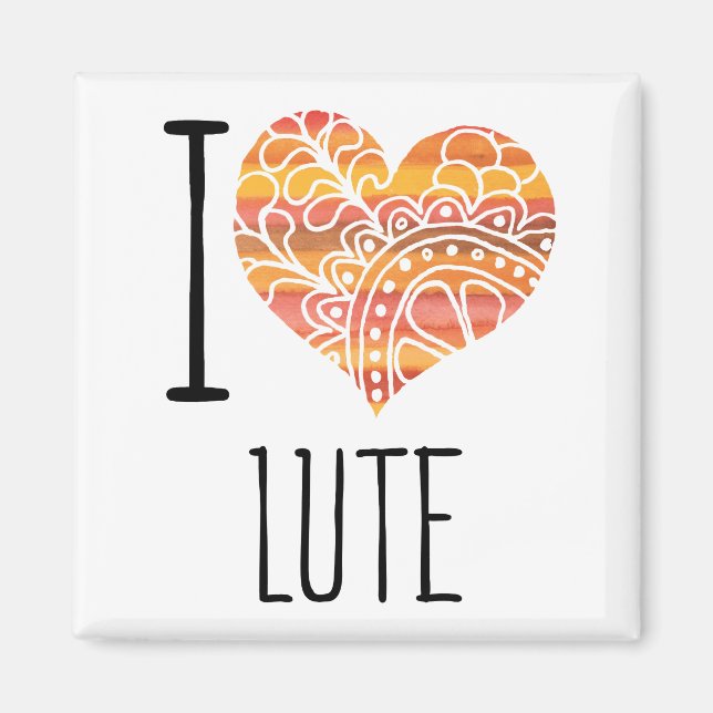 I Liebe Lute Orange Mandala Herz Magnet (Vorne)