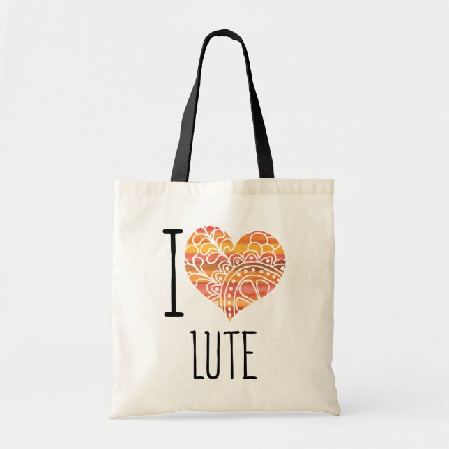 I Liebe Lute Orange Mandala Herz Tragetasche (Vorne)