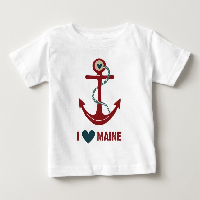 I Liebe-Maine-Rot-Anker Baby T-shirt (Vorderseite)