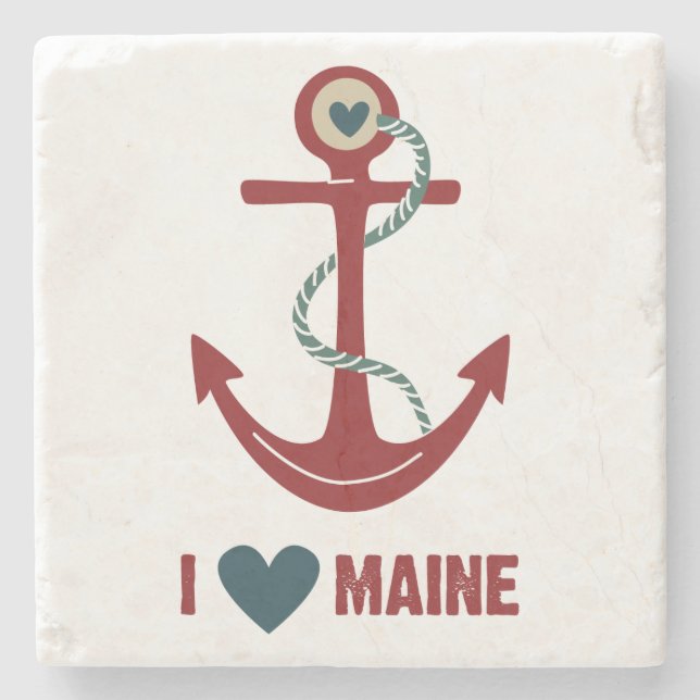 I Liebe-Maine-Rot-Anker Steinuntersetzer (Vorderseite)