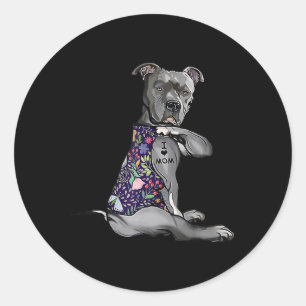 I Liebe Mama Funny Pitbull Hund Tattoo Blume Mütte Runder Aufkleber