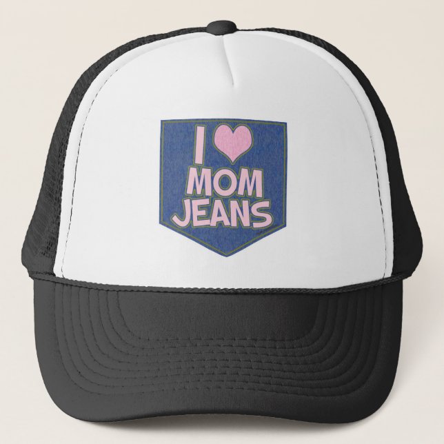I Liebe Mama Jeans Fashion Fun Goofy Truckerkappe (Vorderseite)