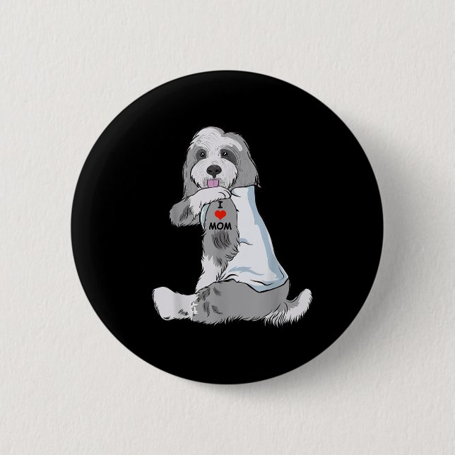 I Liebe Mama Tattoo Bearded Collie Mama Dog Lover  Button (Vorderseite)