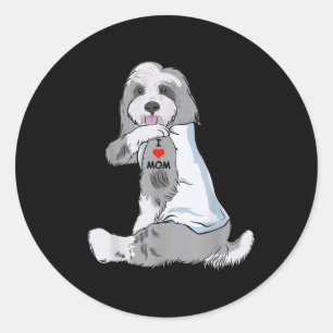 I Liebe Mama Tattoo Bearded Collie Mama Dog Lover  Runder Aufkleber