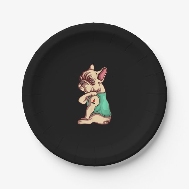 I Liebe Mama Tattoo Lover Funny French Bulldog Ges Pappteller (Vorderseite)