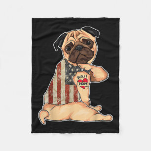 I Liebe Mama Tattoo Mops Hundeshirt American Flag Fleecedecke