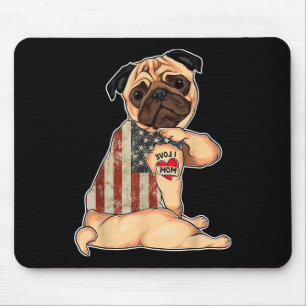 I Liebe Mama Tattoo Mops Hundeshirt American Flag Mousepad