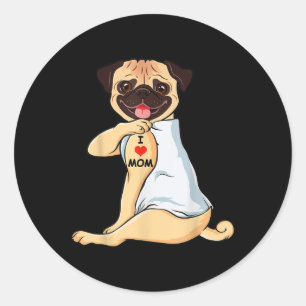 I Liebe Mama Tattoo Mops Mama Hund Lover Frauen Runder Aufkleber