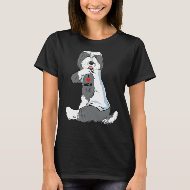 I Liebe Mama Tattoo Old English Sheepdog Mama Hund T-Shirt (Vorderseite)