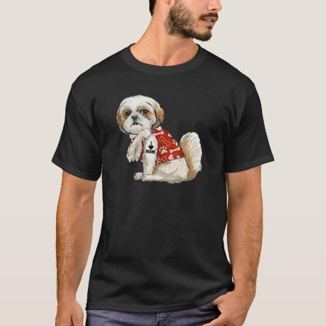I Liebe Mama Tattoo Shih Tzu Mama Sonniger Muttert T-Shirt (Vorderseite)