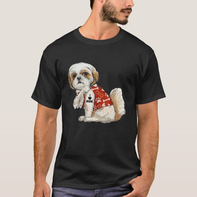 I Liebe Mama Tattoo Shih Tzu Mama Sonniger Muttert T-Shirt (Vorderseite)