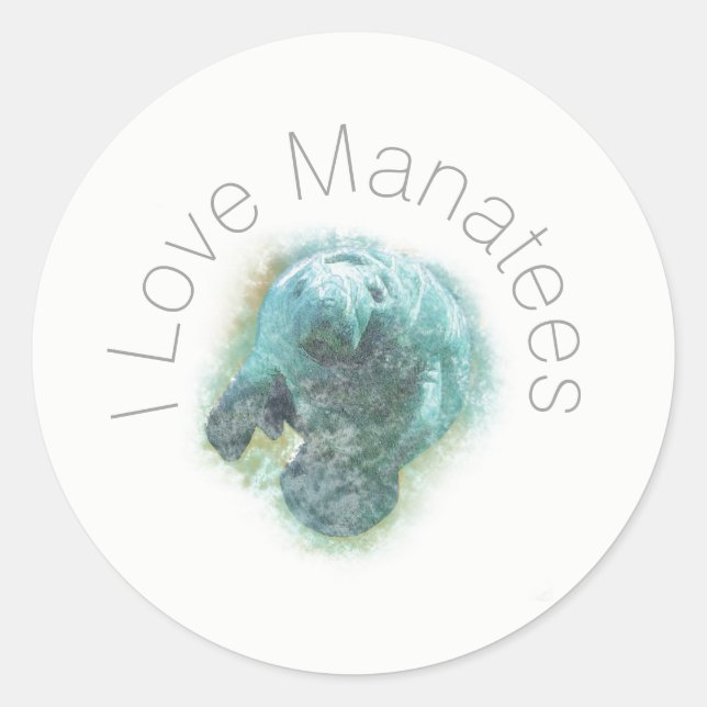 I Liebe Manatees Art Runder Aufkleber (Vorderseite)