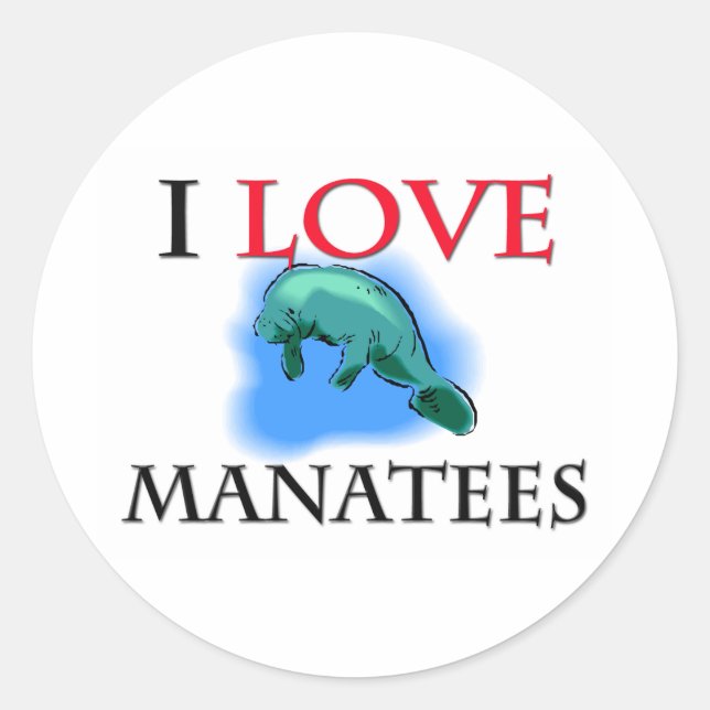 I Liebe Manatees Runder Aufkleber (Vorderseite)