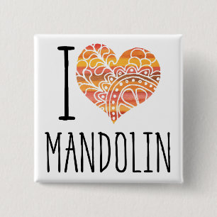 I Liebe Mandolin Orange Mandala Herz Button
