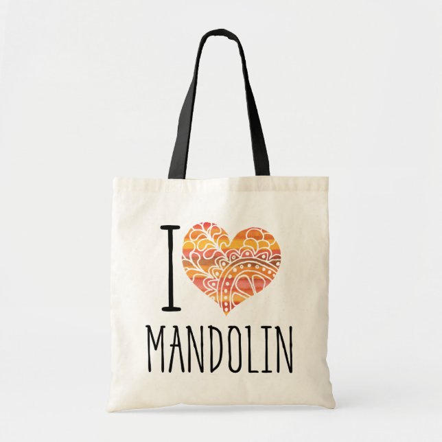 I Liebe Mandolin Orange Mandala Herz Tragetasche (Vorne)