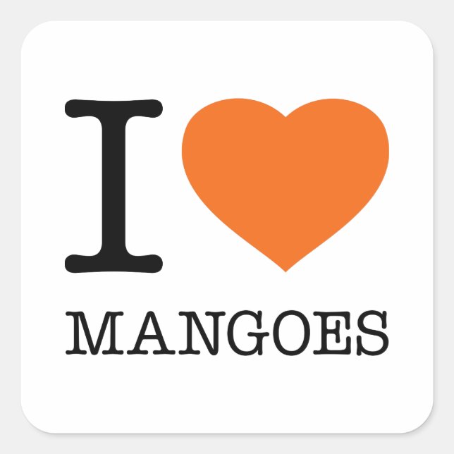 I LIEBE MANGOES QUADRATISCHER AUFKLEBER (Vorderseite)