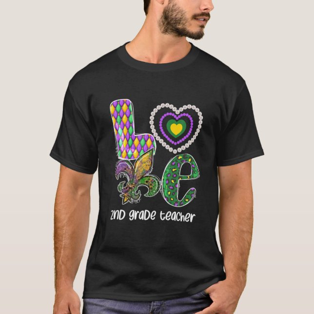 I Liebe Mardi Gras 2Nd Dozent Kariert Leopard T-Shirt (Vorderseite)