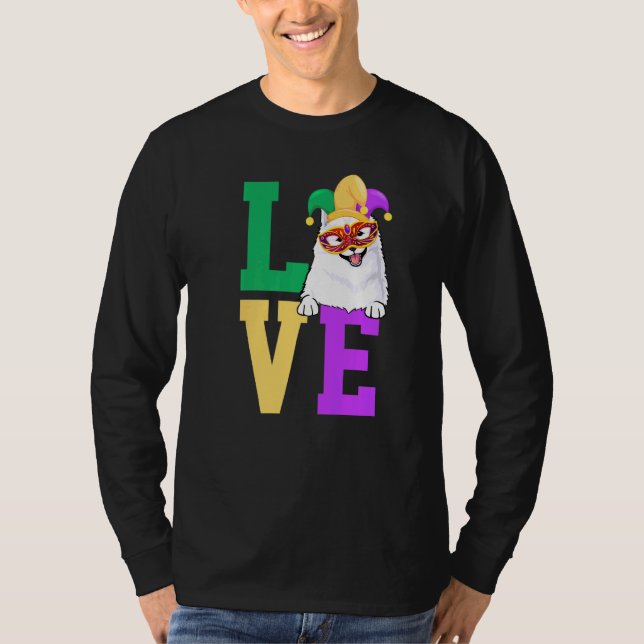 I Liebe Mardi Gras American Eskimo Dog Matching Fa T-Shirt (Vorderseite)