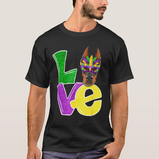 I Liebe Mardi Gras Costume Doberman Doppy Puppy T-Shirt (Vorderseite)