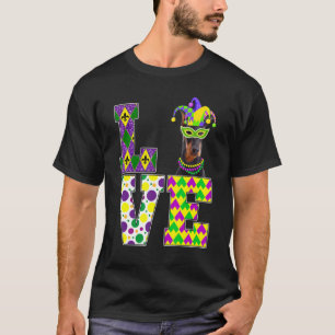I Liebe Mardi Gras Doberman Dog Mask Festival T-Shirt
