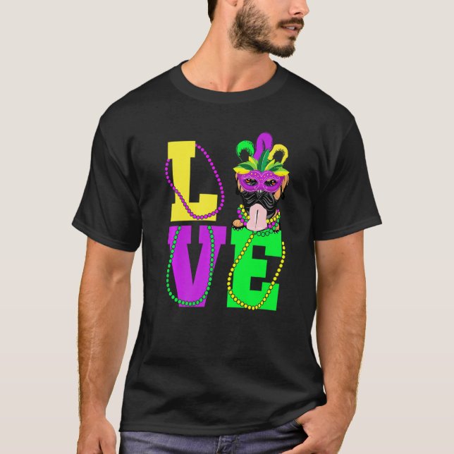 I Liebe Mardi Gras Funny Boxer Dog Maskenkostüm T-Shirt (Vorderseite)