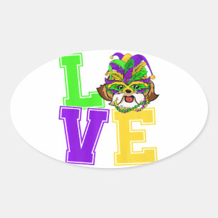 I Liebe Mardi Gras Funny Shih Tzu Dog Party Gesc Ovaler Aufkleber
