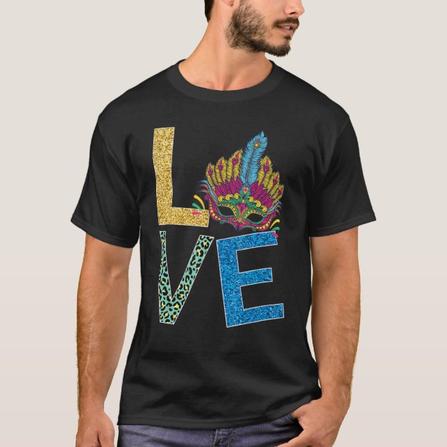 I Liebe Mardi Gras Mardi Gras 2022 Beads Maske Fea T-Shirt (Vorderseite)