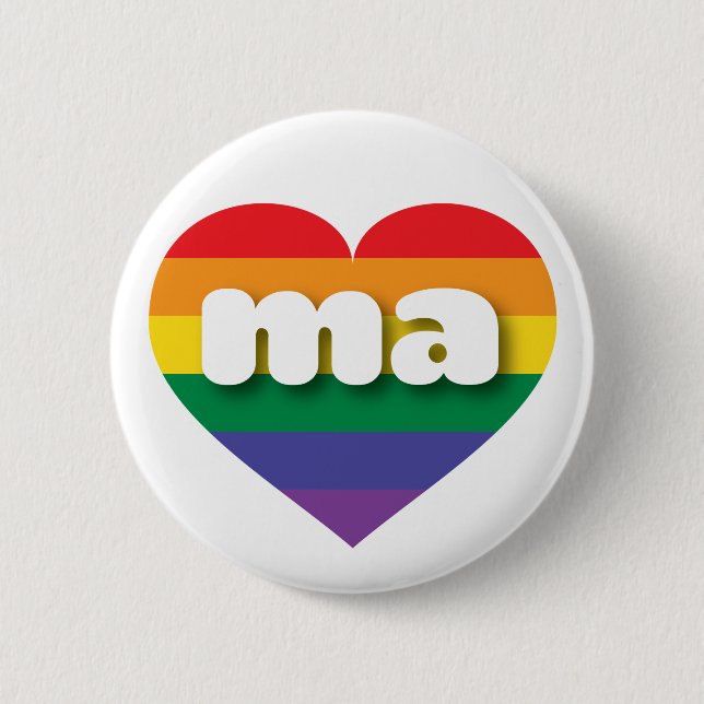 I Liebe Massachusetts Gay Pride Rainbow Heart Button (Vorderseite)