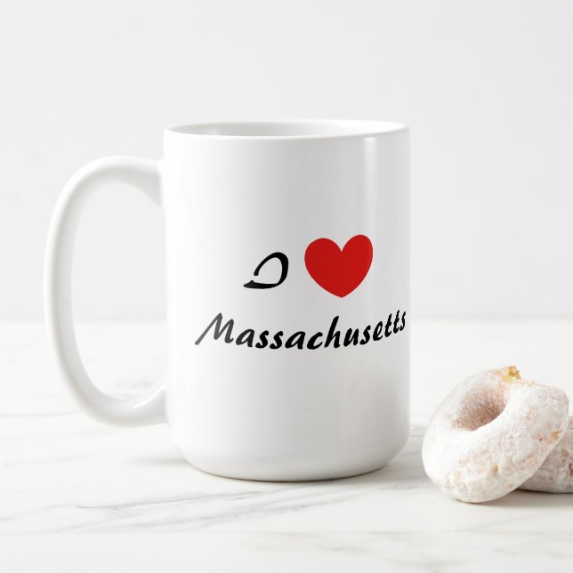 I Liebe Massachusetts Herz Typografie Kaffee Tasse (Mit Donut)