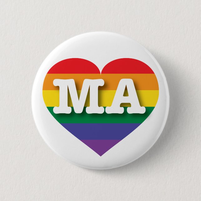 I Liebe Massachusetts Rainbow Heart Button (Vorderseite)