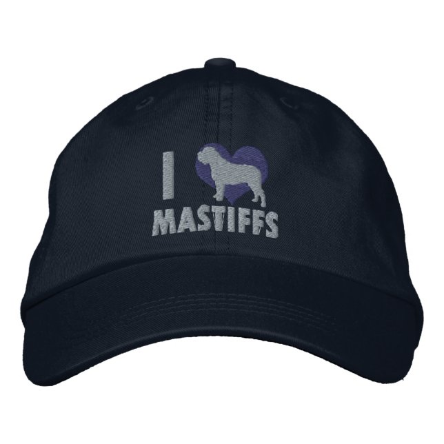 I Liebe Mastiffs bestickt Hut (blau) (Vorderseite)