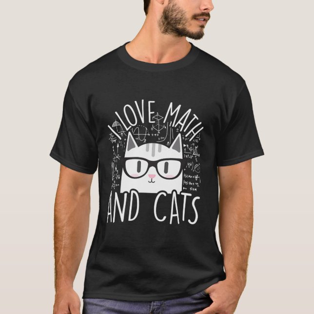 I Liebe Mathe und Katzen Coole Kitty Feline Cat Lo T-Shirt (Vorderseite)