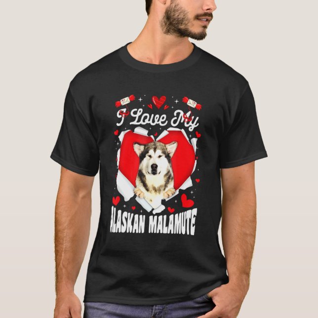 I Liebe Mein Alaskan Malamute Valentine Hund T-Shirt (Vorderseite)