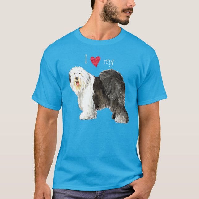 I Liebe mein alter englischer Schäferhund T-Shirt (Vorderseite)