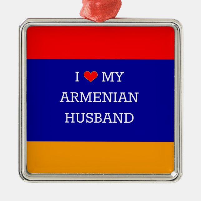 I Liebe Mein Armenischer Ehemann Silbernes Ornament (Vorne)