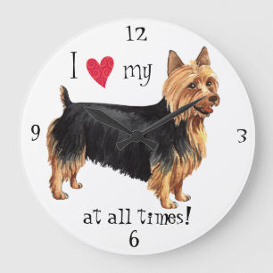 I Liebe mein australischer Terrier Große Wanduhr