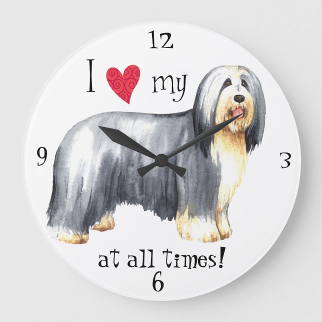 I Liebe mein bärtiger Collie Große Wanduhr (Vorderseite)
