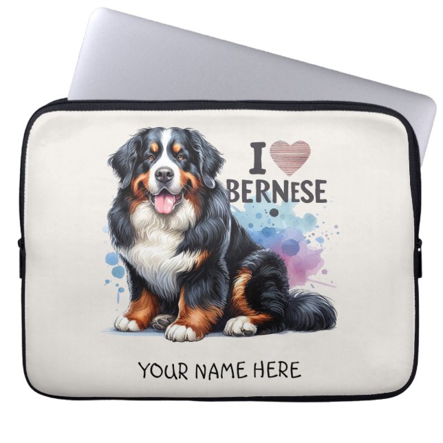 I Liebe Mein Berner Hund Personalisiert Laptopschutzhülle (Vorderseite)
