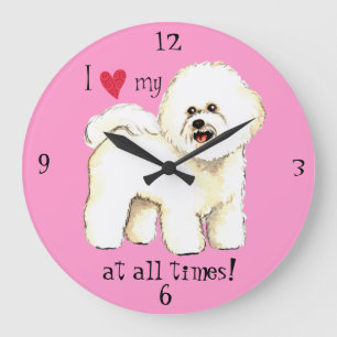 I Liebe mein Bichon Frise Große Wanduhr