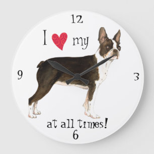 I Liebe mein Boston-Terrier Große Wanduhr