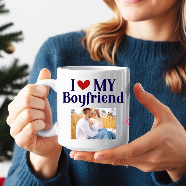 I Liebe Mein Boyfriend Monogram Initial Foto Name Kaffeetasse (Von Creator hochgeladen)