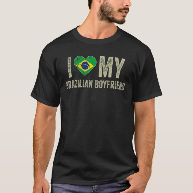 I Liebe Mein brasilianischer Freund Brasilien Flag T-Shirt (Vorderseite)