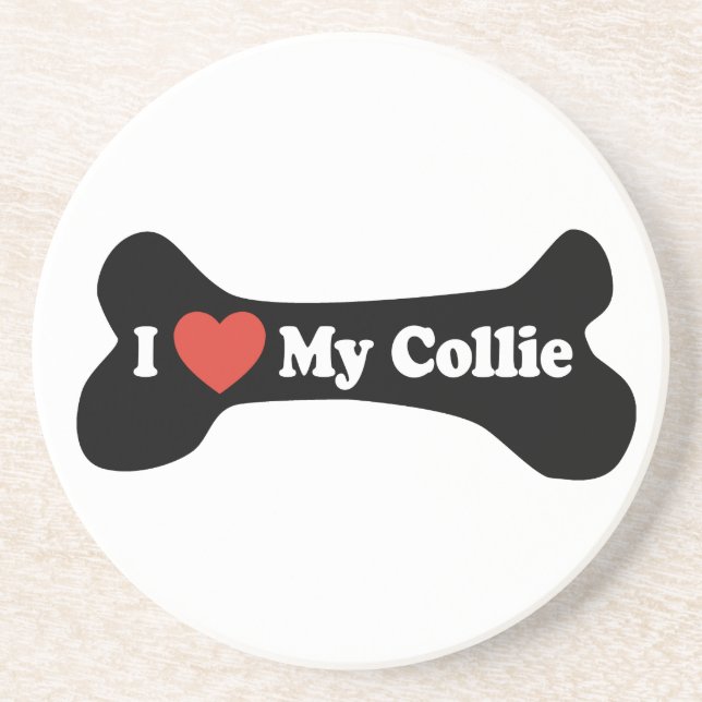 I Liebe mein Collie - Hundeknochen Sandstein Untersetzer (Vorne)