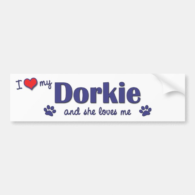 I Liebe mein Dorkie (weiblicher Hund) Autoaufkleber (Vorne)